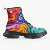 PU Leather Chunky Boots Colorful Waves