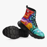 PU Leather Chunky Boots Colorful Waves