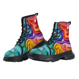 PU Leather Chunky Boots Colorful Waves
