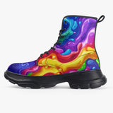 PU Leather Chunky Boots Colorful Liquid Paint