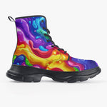 PU Leather Chunky Boots Colorful Liquid Paint