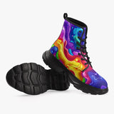 PU Leather Chunky Boots Colorful Liquid Paint