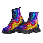 PU Leather Chunky Boots Colorful Liquid Paint