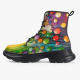 PU Leather Chunky Boots Oil Painting Colored Bubbles Dripping