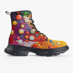 PU Leather Chunky Boots Oil Painting Colored Bubbles Dripping