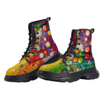 PU Leather Chunky Boots Oil Painting Colored Bubbles Dripping