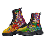 PU Leather Chunky Boots Oil Painting Colored Bubbles Dripping