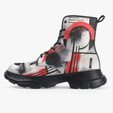 PU Leather Chunky Boots Abstract Composition with Geometric Shapes