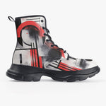 PU Leather Chunky Boots Abstract Composition with Geometric Shapes