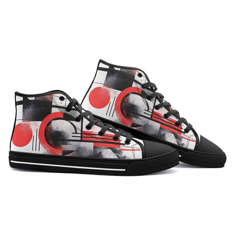 High-Top Canvas Shoes Abstract Composition with Geometric Shapes