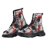 PU Leather Chunky Boots Abstract Composition with Geometric Shapes