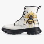 PU Leather Chunky Boots Bee with Honeycomb