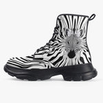 PU Leather Chunky Boots Optical Illusion Zebra Pattern