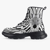 PU Leather Chunky Boots Optical Illusion Zebra Pattern