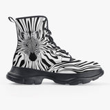 PU Leather Chunky Boots Optical Illusion Zebra Pattern