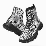 PU Leather Chunky Boots Optical Illusion Zebra Pattern