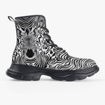 PU Leather Chunky Boots Black and White Zebra Art