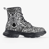 PU Leather Chunky Boots Black and White Zebra Art