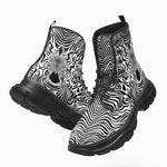 PU Leather Chunky Boots Black and White Zebra Art