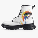 PU Leather Chunky Boots Watercolor Eye with Paint Dripping