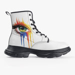 PU Leather Chunky Boots Watercolor Eye with Paint Dripping