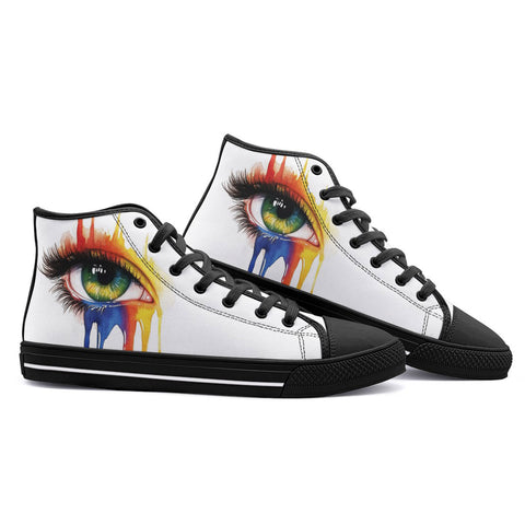 High-Top Canvas Shoes Watercolor Eye with Paint Dripping