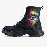 PU Leather Chunky Boots Colorful Eye with Rainbow Paint Dripping