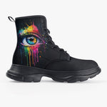 PU Leather Chunky Boots Colorful Eye with Rainbow Paint Dripping