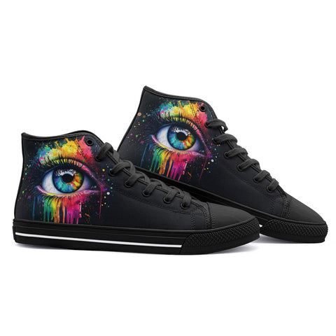 High-Top Canvas Shoes Colorful Eye with Rainbow Paint Dripping