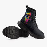 PU Leather Chunky Boots Colorful Eye with Rainbow Paint Dripping