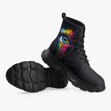 PU Leather Chunky Boots Colorful Eye with Rainbow Paint Dripping