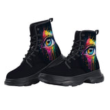 PU Leather Chunky Boots Colorful Eye with Rainbow Paint Dripping
