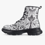 PU Leather Chunky Boots Ancient Egyptian Symbols and Elements