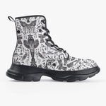 PU Leather Chunky Boots Ancient Egyptian Symbols and Elements