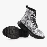 PU Leather Chunky Boots Ancient Egyptian Symbols and Elements