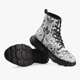 PU Leather Chunky Boots Ancient Egyptian Symbols and Elements