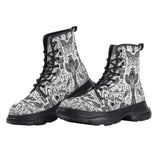 PU Leather Chunky Boots Ancient Egyptian Symbols and Elements