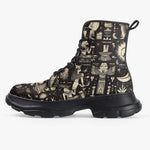 PU Leather Chunky Boots Egyptian Symbols and Artifacts