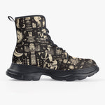 PU Leather Chunky Boots Egyptian Symbols and Artifacts