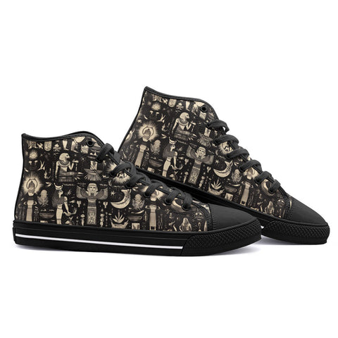 High-Top Canvas Shoes Egyptian Symbols and Artifacts