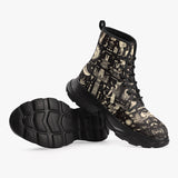 PU Leather Chunky Boots Egyptian Symbols and Artifacts