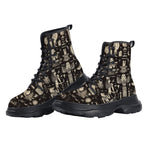 PU Leather Chunky Boots Egyptian Symbols and Artifacts