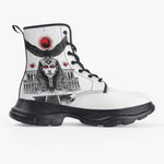 PU Leather Chunky Boots Egyptian God with Red Eyes