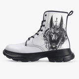 PU Leather Chunky Boots Egyptian God Anubis