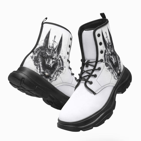 PU Leather Chunky Boots Egyptian God Anubis