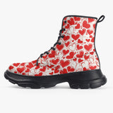 PU Leather Chunky Boots Love Hearts Pattern