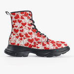 PU Leather Chunky Boots Love Hearts Pattern