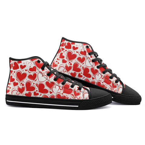 High-Top Canvas Shoes Love Hearts Pattern