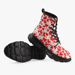 PU Leather Chunky Boots Love Hearts Pattern