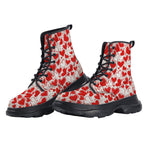 PU Leather Chunky Boots Love Hearts Pattern